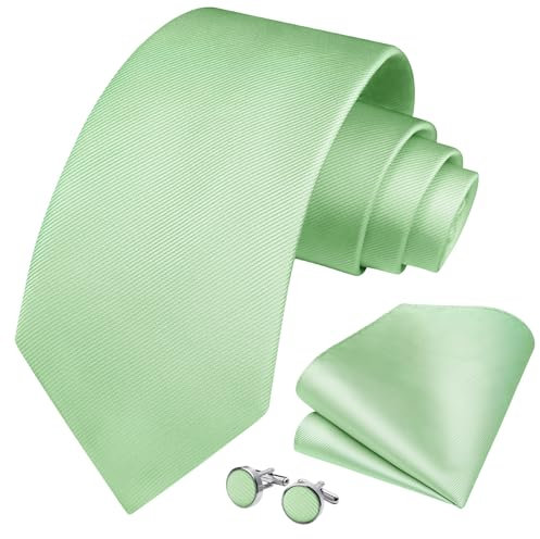 HISDERN Salbei Grüne Krawatten für Männer Hochzeit Seide Gewebt Krawatte mit Einstecktuch Manschettenknöpfe Set für Prom