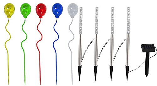 Solarleuchte Stecklampe Solar Luftballon bunt Außen Solarlampe Stableuchte Garten, Erdspieß, 5X Ballon 4X Stäbe, 9er Set