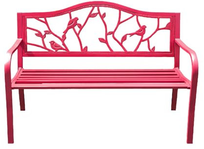 AutmDizyne Gartenbank Metall,Eisenbank Ruhebank Für 2-3 Sitzer, Wetterfest, Parkbank Gusseisen Gestell,Ultra Stabile, Im Landhausstil，terrassenbank Für Park, Balkon，rosa 130 X60 X 90 cm