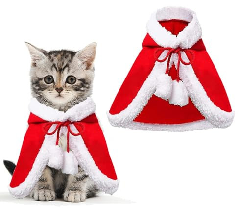 Katzenkostüm Weihnachten, Weihnachtskostüm Katzen Hundekostüm Rot Plush Warm Weihnachten Kleidung Haustier Weihnachtsmütze Verstellbarer Umhang Christmas Party Winter Outfit