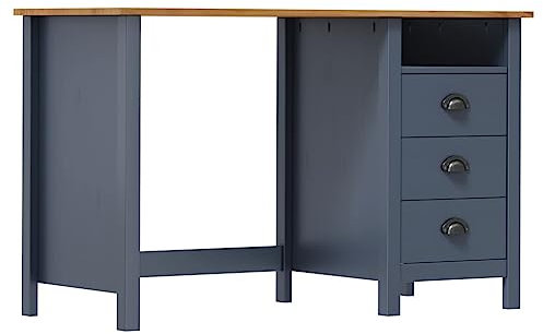XGWKCNV Büromöbel Schreibtisch Hill mit 3 Schubladen Grau 120x50x74cm Massivholz Schreibtische Kiefer