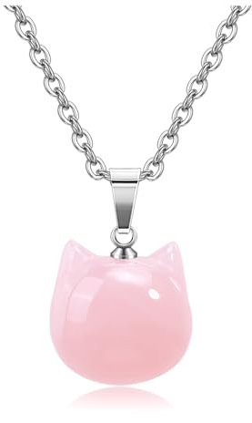 JSDDE Rose Quartz Crystal Necklace for Women Cute Crystals Cat Necklaces Healing Gemstone Pendant Necklace Jewellery Gifts for Girls