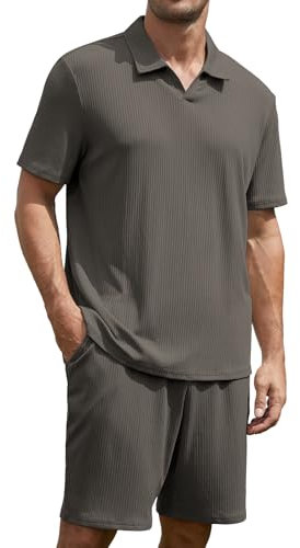 Anelune Trainingsanzug Herren Sommer Sportanzug Herren 2 Teiliges Kurzarm T-Shirts Kurze Hose Freizeitanzug für Jeden Tag Dunkelgrau XL