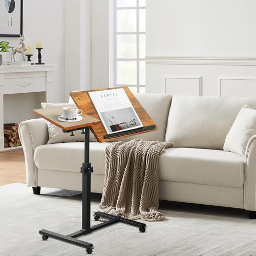 VIIROUD Beistelltisch mit Rollen für Laptop – Schreibtisch aus Holz – Sofatisch – Nachttisch – Couchtisch – Schlafzimmer – Wohnzimmer 60 x 34,5 x 58/90 cm – Kirschbaum Gelb