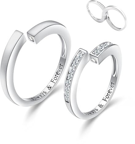 Flyow Unendlichkeit Paar Ringe 925 Sterling Silber Unendlichkeit Passende Ringe für Paare Gravur Always & Forever Verstellbare offener Verlobungs Hochzeits Versprechensringe für ihn und sie
