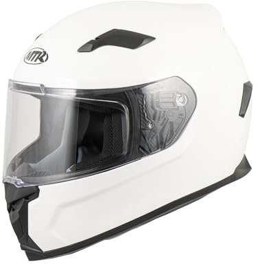 MTR S-6 Evo Integralhelm, Motorradhelm ECE 22.06 Zertifiziert - Maximale Verkehrssicherheit, Robuster & Leiser Motorrad Helm, Kinn & Kopf Belüftung, Roller Helm Herren & Damen, Glossy Weiß, L