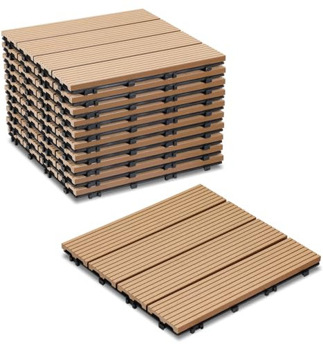 Cecaylie 11er Pack WPC Terrassenfliese, Teak Balkonfliesen 30x30cm - 1m², Ideal für den Außenbereich Klickfliesen für Balkon, Garten, Terrasse, Bodenbelag Einfach, Schnell und Praktisch Verlegt