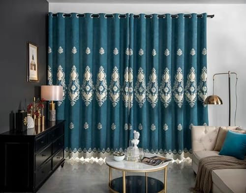 Epinki Vorhang Gardinen mit Ösen 2er Set, Vorhänge Gardinen Blumen Muster Blau Verdunkelungsvorhänge aus Polyester Wohnzimmer Dekoschal für Schlafzimmer H214 x B102 cm