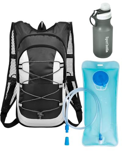 Kazaigou Laufrucksack Trinkrucksack mit Trinkblase 2L & Trinkflasche 600ML, Sport Getränke Bag für Damen & Herren, Wasserdicht Fahrradrucksack Sportrucksack Rucksäcke Camping Ski MTB Fahrrad