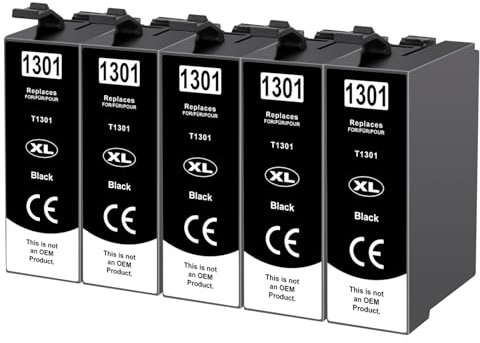 Yowell 5X T1301 Druckerpatronen Kompatibel für Epson T1301 13XL Schwarz für Stylus SX525WD SX535WD SX620FW Office B42WD BX925FWD BX635FWD Workforce WF-3520DWF WF-7525 WF-7015