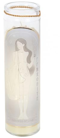Aphrodite Göttin Röhrenkerze mit Rosenquarz-Kristallen - Göttliche Energie zur Selbstliebe, Rosenquarz für Mitgefühl und Heilung, frischer Neroli-Duft, 50 Stunden Brenndauer, Wiederverwendung als Vase