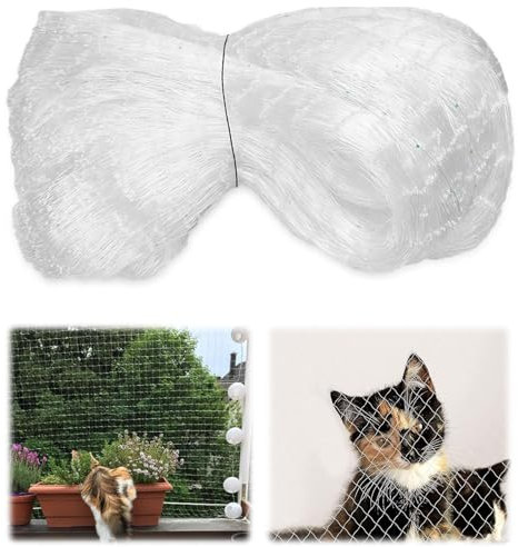 ARTGUTS Katzenschutznetz, Balkonnetz für Katzen Katzennetz Ohne Bohren, Stark Langlebig Katzennetz für Balkon, Weiß Katzennetz für Balkon, Außentüren und Fenster(5 x 5m)