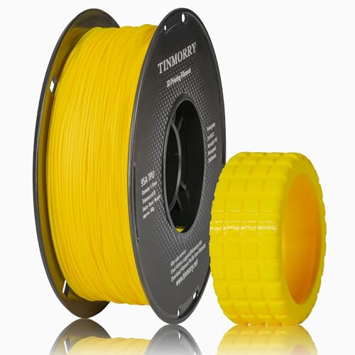 TINMORRY TPU Filament 1.75 mm, TPU 95A Flexibles 3D Drucker Filament mit glänzender Oberfläche, Geeignet für die meisten FDM-3D-Drucker, 1kg Spule (2.2 lbs), Fluoreszierendes Gelb