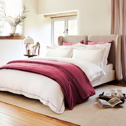 Christy Premium Sateen Super King Duvet Set | 500 Thread Count | Timeless Design | Super Soft and Silky Finish | Fuchsia