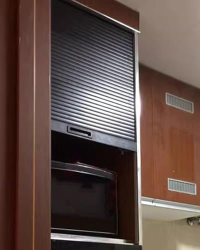 Puerta Plegable Kit de Armario de Cocina con Puerta de Persiana Negra, Puerta Corrediza Enrollable para Armario, Puerta Plegable de Plástico ABS, Puerta de Garaje para Electrodomésticos(55x50cm (21.7x