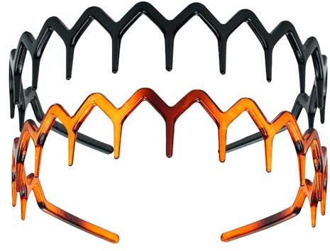 2PCS Plastic Zigzag Headband,Zig Zag Headband - Black,Women Girls Adjustable Sharks Tooth Headbands, Plastic Wavy Hair Comb Headbands, Non-Slip Hair Accessories, Fashion Girl Hairband