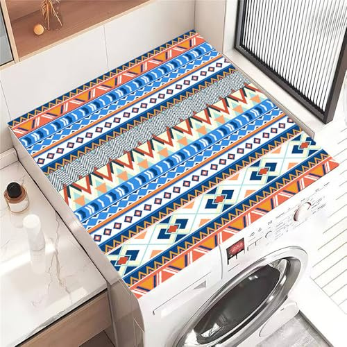 Odot Cubierta para Lavadora, Protector Superior Lavadora y Secadora, 3D Paisley Alfombra de Diatomeas Antideslizante para Microondas, Refrigerador (Azul Grisáceo,30x40cm)