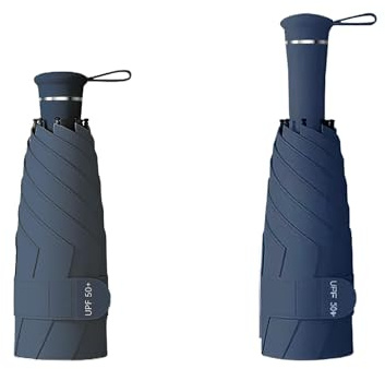 Mini 5 Folding Travel Umbrella with Built-in Hidden Telescoping Handle,UPF 50+,UV Protection, 6 Ribs,Teflon Coating,Compact Lightweight,Strong Portable,Sun/Rain,for Men, Women & Kids,Backpack,Car