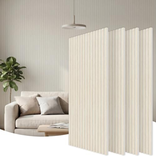 TONOR Akustikpaneele holz, 4 Stück 120 x 60cm - 2.88m² Wandpaneele holz Holzpaneele wand als Schallschutzplatten, Wandverkleidung Holzoptik für Wanddeko Wohnzimmer, Büro, Küche, Weißeiche