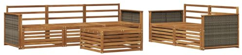 vidaXL Outdoor-Sofagarnitur 6 pcs Natur Massivholz Akazie, Gartenlounge, modernes Ecksofa, Outdoor-Sitzgelegenheit, Terrassenmöbel, gemütliches Set