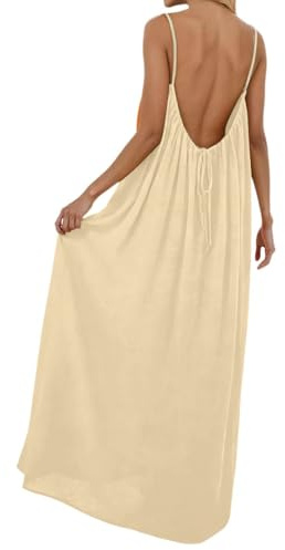 Robe Longue Femme Chic Et Elegant Caraco Robe Dos Nu Femme Tenue De Plage sans Manche Fluide Jupe Backless Décontractée Robes D'été Sexy Vetement
