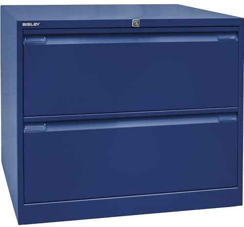 BISLEY Hängeregistraturschrank, doppelbahnig, DIN A4, 2 HR-Schubladen, Metall, 639 Oxfordblau, 62.2 x 80 x 71.1 cm