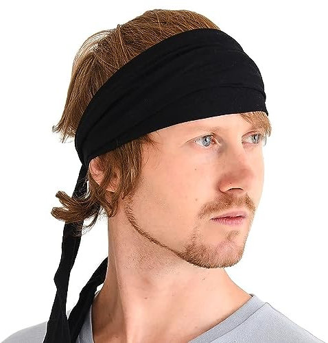 Stirnband Herren Bandana Kopftuch, Haarband Damen Wickeln Lange Dekorative Bänder, Schweißbänder Japanische Mode, Zubehör Für Pirat Ninja Schwarz