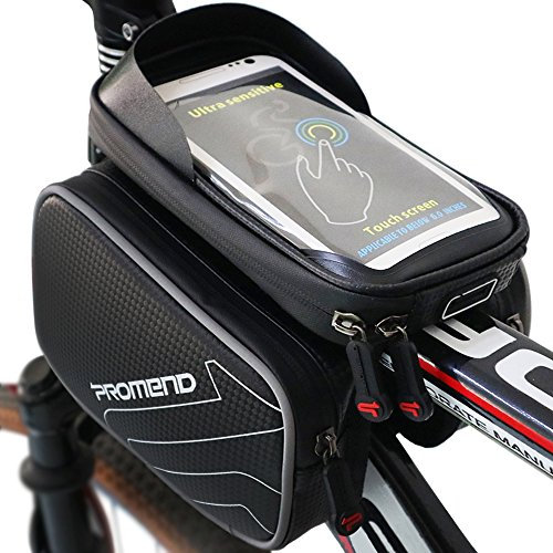 XBoze Bolsa de Bicicleta Cremallera Impermeable Bolsa Marco Frontal Superior Tubo Bolsa Ciclismo Movil con Desmontable y Pantalla Táctil para Smartphone Hasta 6,2 Pulgadas (Negro)