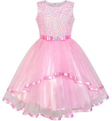 Sunny Fashion Robe Fille Fleur Fille Habiller Rose Belted Mariage Partie Demoiselle d'honneur 10 Ans