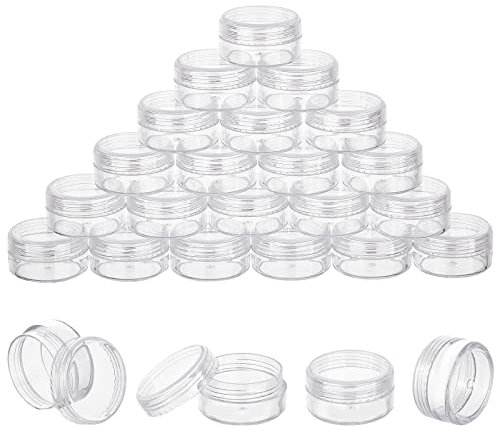 BENECREAT 30 Pack 10ml Empty Clear Plastic Bead Storage Container jar with Rounded Screw-Top Lids for Beads, Nail Art, Glitter, Make Up, Cosmetics and Travel Cream (37.5mm x 20mm)