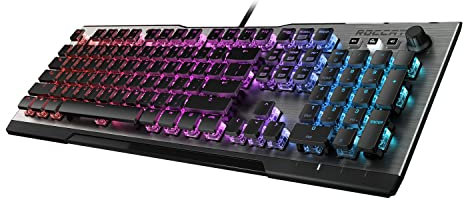 ROCCAT Vulcan 100 AIMO Clavier mécanique de Jeu pour PC, éclairage RVB, Silencieux, éclairage LED par Touche, commutateurs Marron, Plaque supérieure en Aluminium, argenté