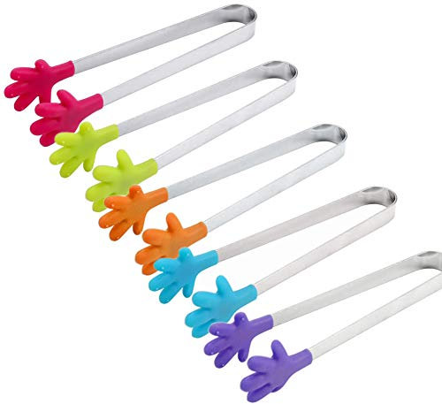 Multifunktionale Mini-Greifzange für Nahrungsmittel, 5 Stück Mini-Zange mit perfekt gestalteten Silikon-Handform Zange beste Küchenhelfer für BBQ, Süßes, Eiswürfel, Salat,Zufällige Farbe (Style-1)