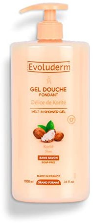 EVOLUDERM - Gel Douche Fondant Délice de Karité - 1000 ml - 96% d'Origine Naturelle - Végan - Fabrication Française