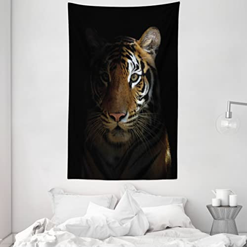 ABAKUHAUS Tiger Wandteppich und Tagesdecke, König von Sundarbans aus Weiches Mikrofaser Stoff Waschbar ohne Verblassen Digitaldruck, 140 x 230 cm, Dunkelorange Schwarz