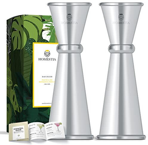 Homestia - Jigger de cóctel doble de plata estilo japonés de acero inoxidable, medidor de 1 y 2 onzas