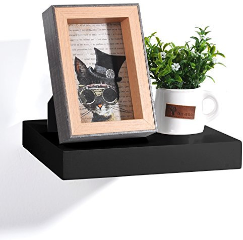 EUGAD Wandregal Schweberegal Wandboard Bücherregal Hängeregal Hochglanzoberfläche DVD CD Regal Holzbrett für Schlafzimmer Wohnzimmer Küche und Flur Schwarz breit 25cm 0081QJ