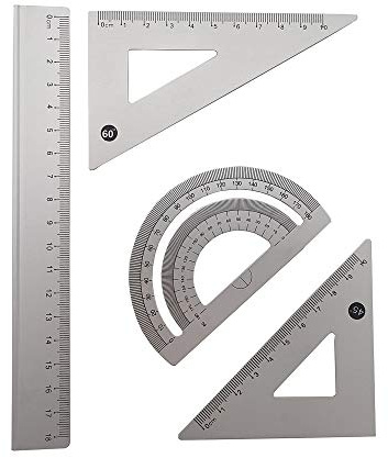 Accod Aluminum Alloy Ruler Set: Stainless Steel Scale Ruler, Math Geometry Tool (White, 18cm)