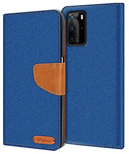 Verco kompatibel mit Huawei P40 Pro Hülle, Schutzhülle für Huawei P40 Pro Tasche Denim Textil Book Case Flip Case Klapphülle, Blau