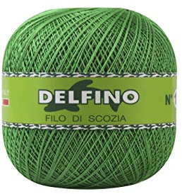 DELFINO Filato Cotone per Uncinetto 100g - Disponibile in più Colori e Spessori - Gomitolo Colore Verde (906) - Spessore Numero 8 - da Ricamo 100% Filo di Scozia - 100% Made in Italy