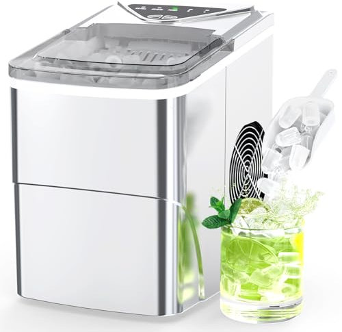 Ice Cube Maker FOOING Ice Machine Maker Worktop Ready in 6 Mins 2L Ice Machine with Ice Scoop and Basket LED Display Ice Makers for Home Bar Kitchen Office