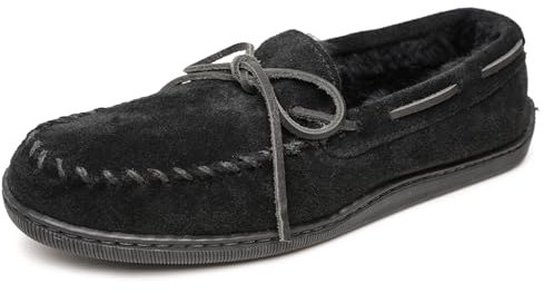Minnetonka Herren Schaffell Hardsole Mokassin Hausschuhe, Schwarz, 45 EU