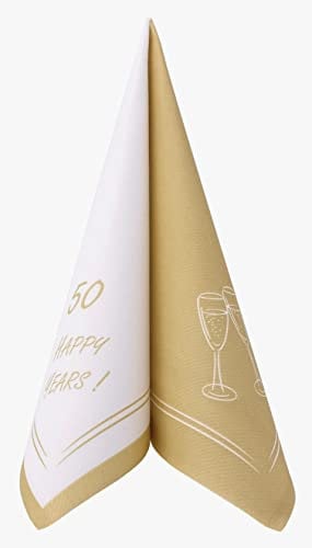 APARTina Serviette HAPPY YEARS, stoffähnlich ideal für 50. Geburtstage, 40 x 40 cm, 50 Stück Einwegservietten stoffähnliche hochwertige Geburtstagsservietten Servietten (Gold, 50 Jahre)