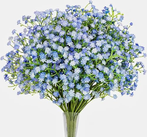 N&T NIETING Gypsophila Artificial Flowers, Baby Breath Flowers Artificial 10Pcs Fake Gypsophila for DIY Wedding Bouquet Party Table Centerpieces Flower Arrangements and Home Decor(Blue)