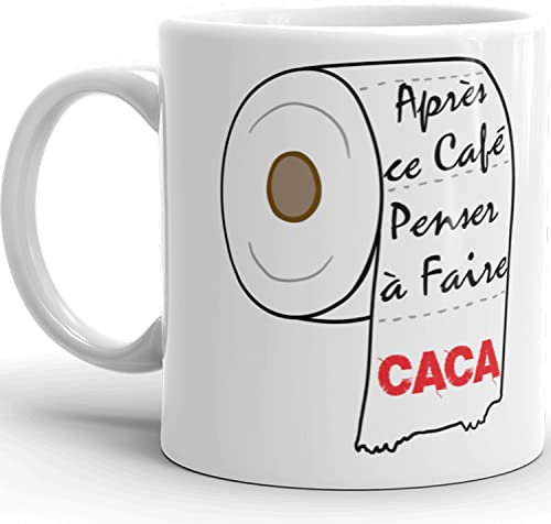 Kalféa Mug Humour café penses à faire caca ça fait du bien Tasse céramique drôle Mug Qualité Idée Cadeau Originale homme femme ami famille collègue copain pote Noël Anniversaire Fête 325ml