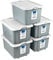 Addis 30 litre Eco Grey Plastic Unistore Storage Boxes Made in the UK from Recycled plastic, with clip lock lid and base, Pack of 5, tough reliable stackable nestable, Grey Clear