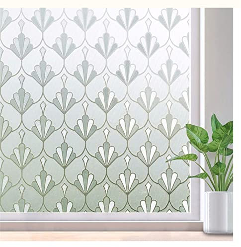Blickdicht Sichtschutzfolie, Selbsthaftend Milchglasfolie Sonnenschutz Scheibenfolie, Fensterfolie statisch haftend Anti-UV, Für Zuhause Badzimmer Oder BüRo - Muschelblume(75cmx200cm)