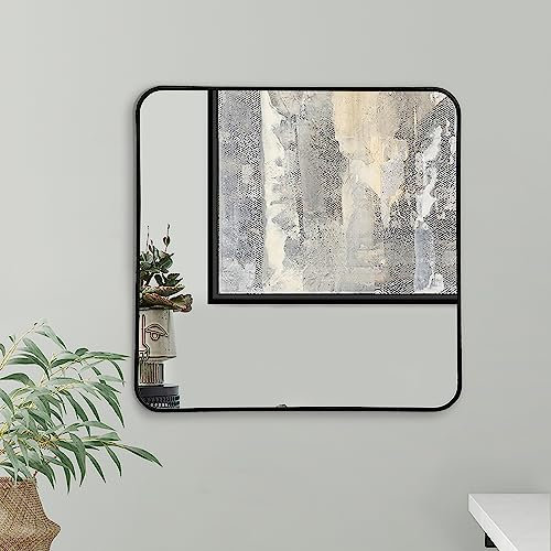 Americanflat 61cm Quadratischer Spiegel mit schwarzem Rahmen & Abgerundeten Ecken - Moderner Wandspiegel Groß für Badezimmer, Schlafzimmer & Wohnzimmer - Quadratischer Wandspiegel zur Wanddekoration