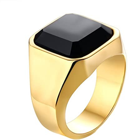 Beydodo Edelstahl Herren Ring Freundschaft, Männer Ringe mit Stein Siegelring Partnerring Silber Gold Ring Personalisiert