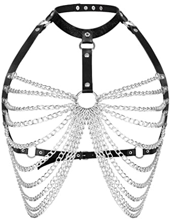 JFAN Chaine de Corps Punk Collier Cuir Femme Gotica Chaînes de taille Ceintures et Chaînes avec Glands Accessoire A