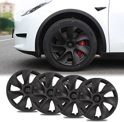 BONRYAN Tesla Model Y Radabdeckung 19-Zoll Radkappe Ersatz ABS Abdeckung Satz von 4 Matt Schwarz 2020-2023 Model Y Zubehör Uberturbine Style